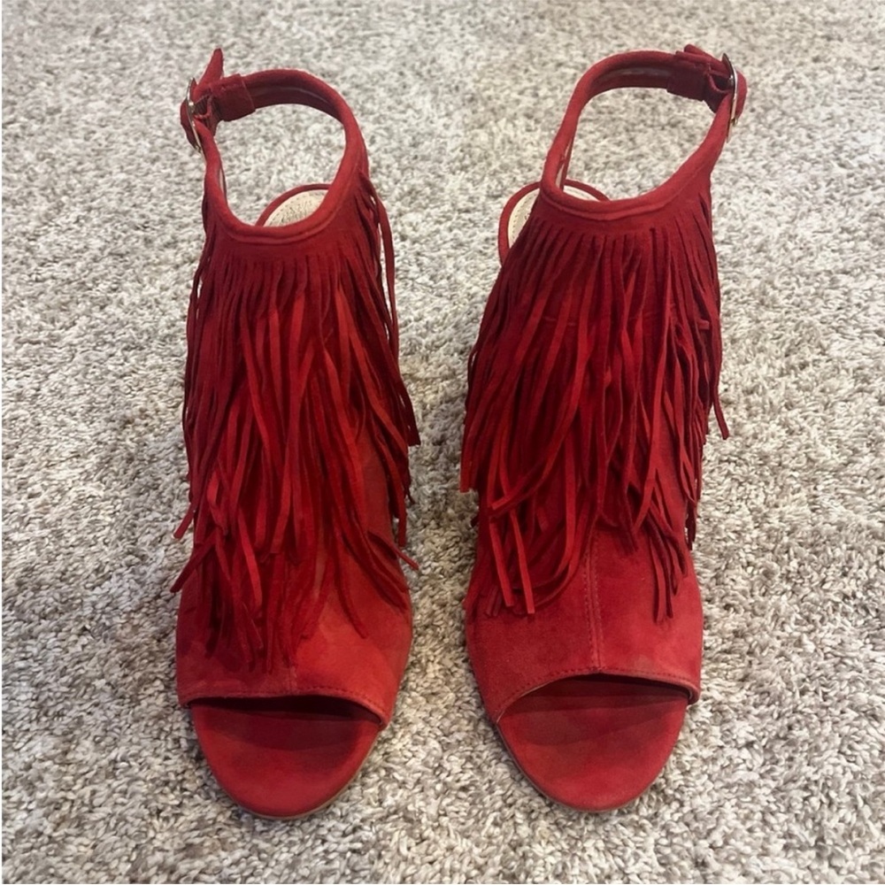 Vince Camuto Red Fringe Heels